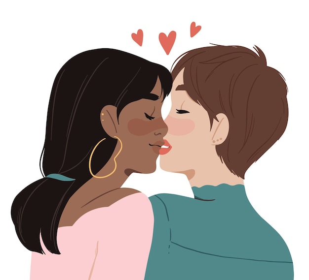 手描きのレズビアンのキスが描かれています