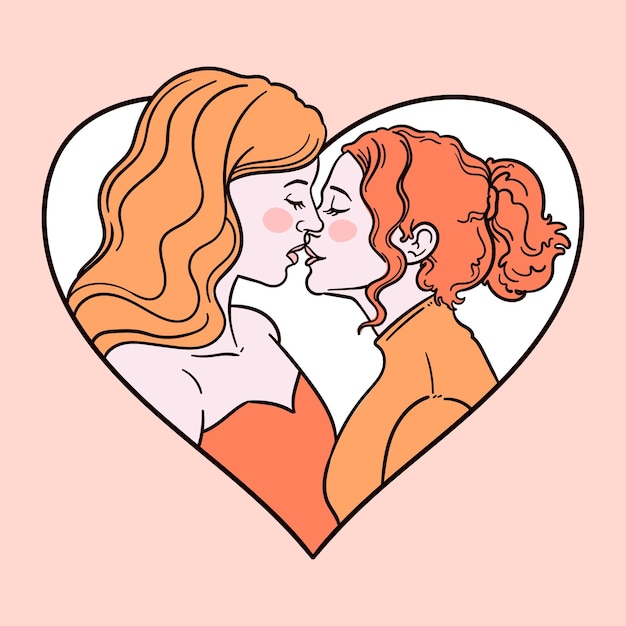 Bacio lesbico disegnato a mano illustrato