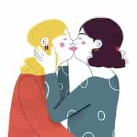 Бесплатное векторное изображение Нарисованная рукой иллюстрация лесбийского поцелуя