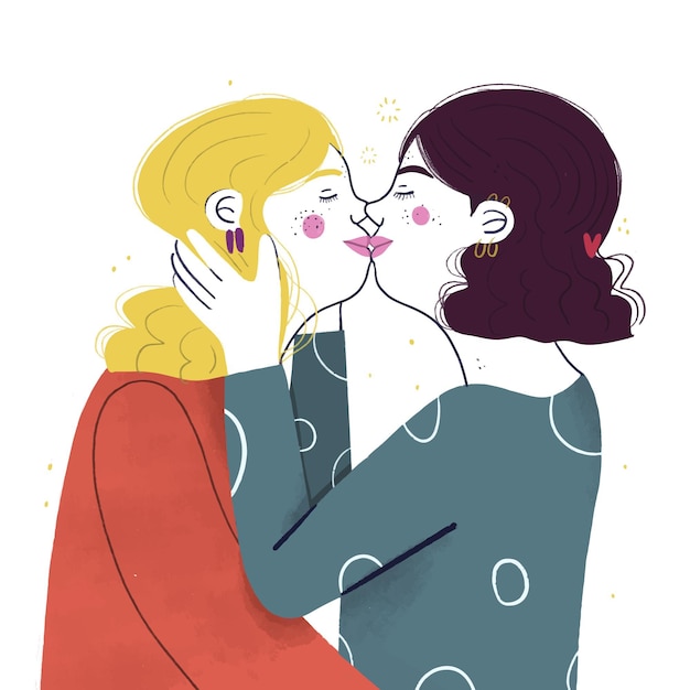 Нарисованная рукой иллюстрация лесбийского поцелуя
