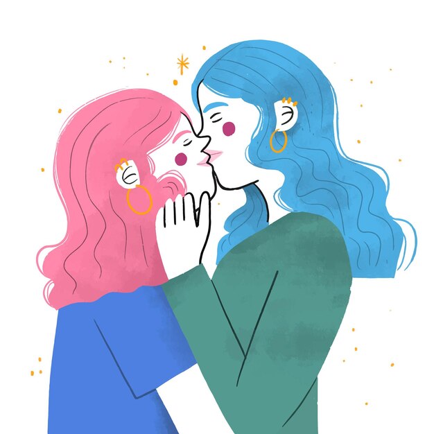手描きレズビアンキスイラスト