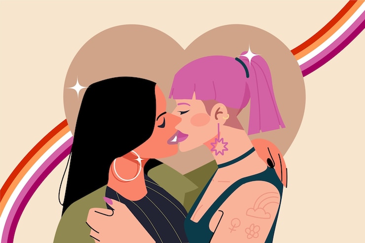 Free Vector hand drawn lesbian kiss