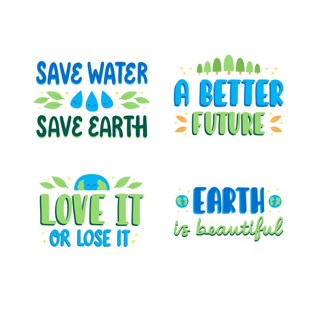 Free vector hand drawn lettering collection for earth day celebration