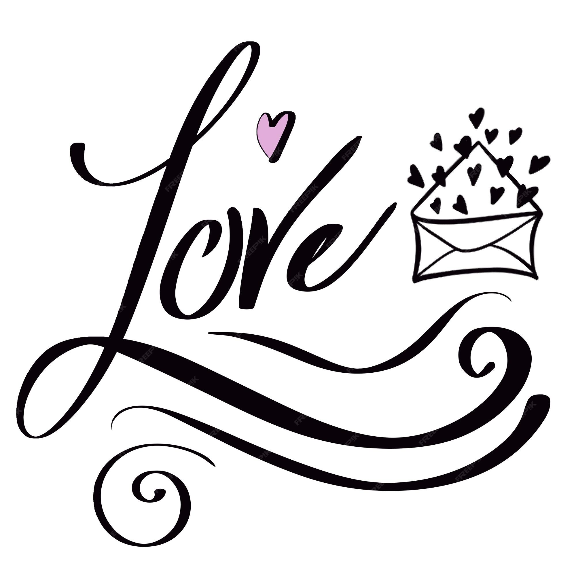 Love you romantic hand drawn lettering text with doodle drawings. 8048885  Vector Art at Vecteezy