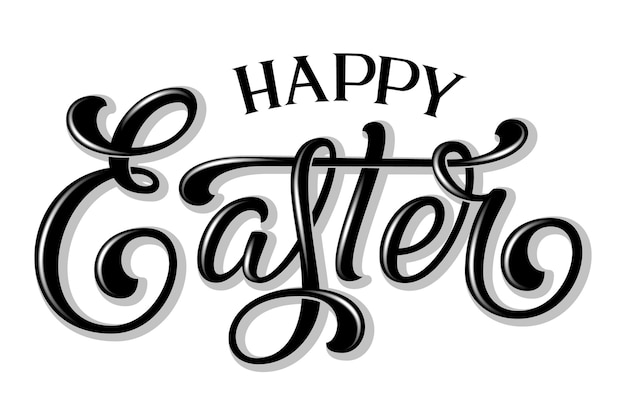 Free vector hand drawn lettering happy easter with shadow and highlights. elegant modern handwritten calligraphy. ink illustration. typography poster on white background.