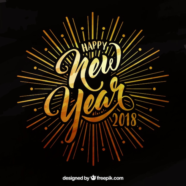 Free vector hand drawn lettering happy new year 2018 in gold