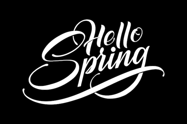 손으로 그린 글자 Hello Spring. 우아한 현대 손으로 쓴 서예.