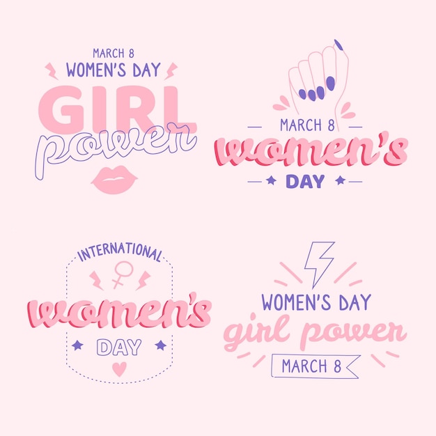 Hand drawn lettering international women's day badge collection