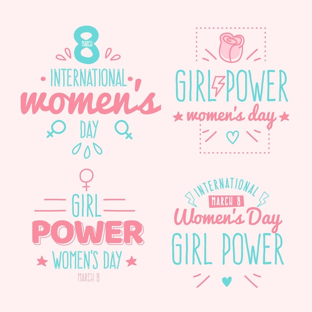 Hand drawn lettering international women's day badge collection