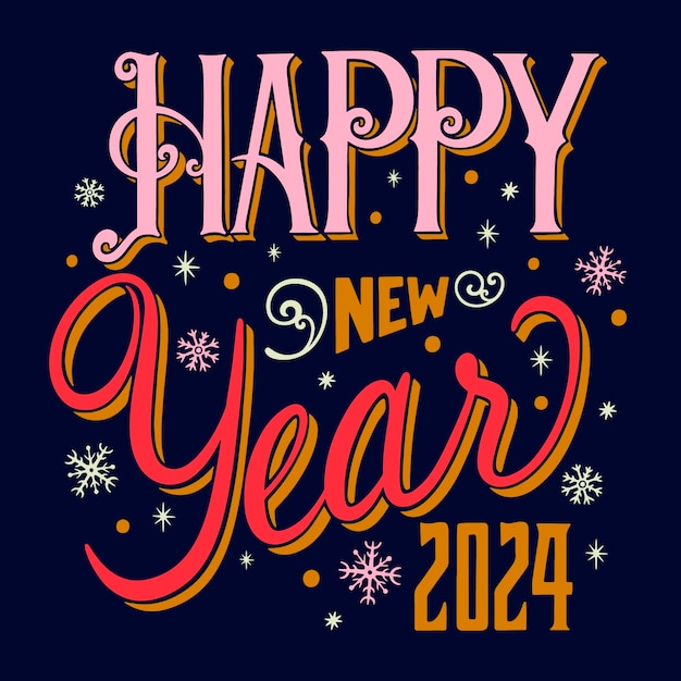 Free vector hand drawn lettering for new year 2024 celebration