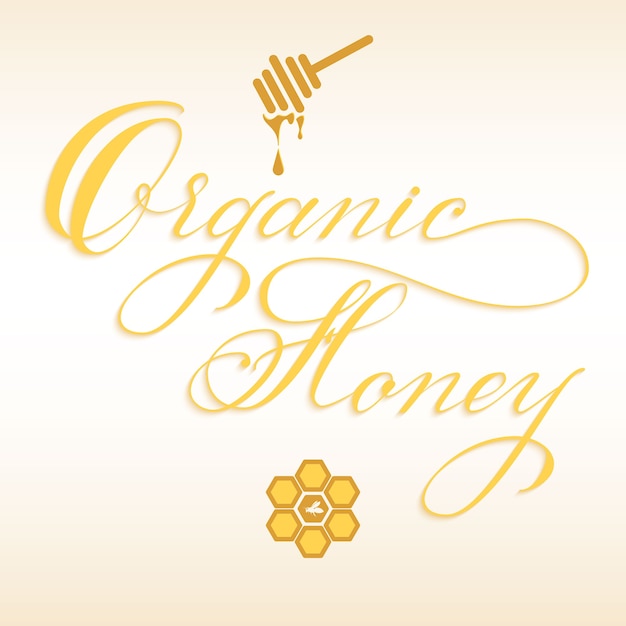 Free vector hand drawn lettering organic honey with honey dipper