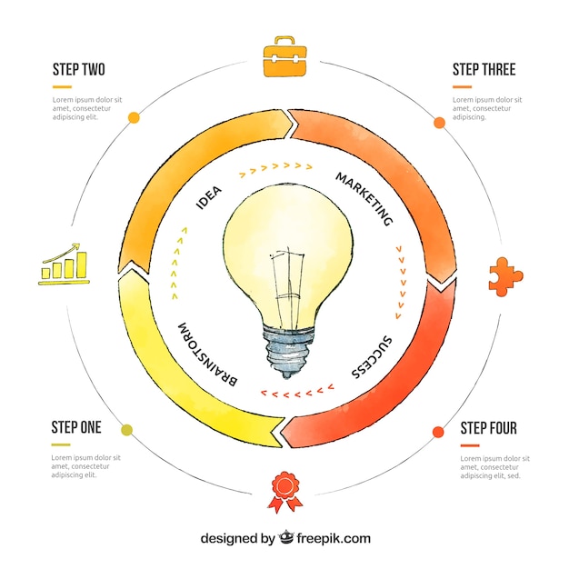 Hand Drawn Light Bulb Infographics with Gradient Effect – Free Vector Download