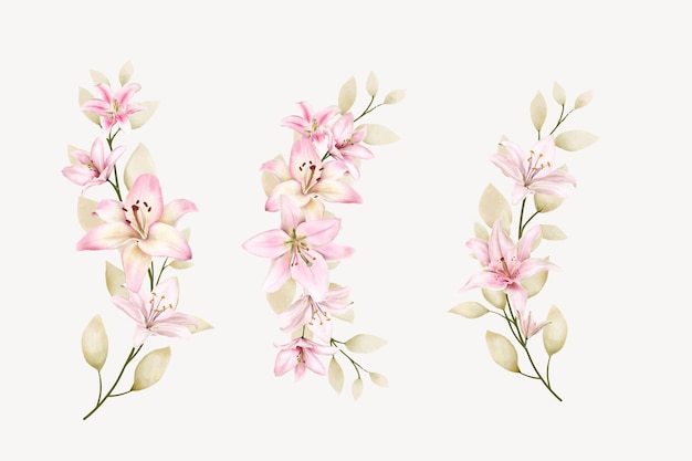 手描きのユリの花の枝のデザイン