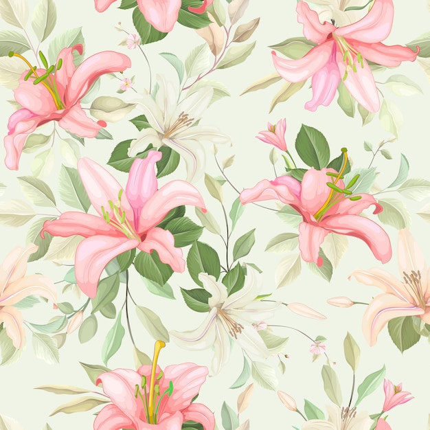 Free vector hand drawn lily floral seamless pattern