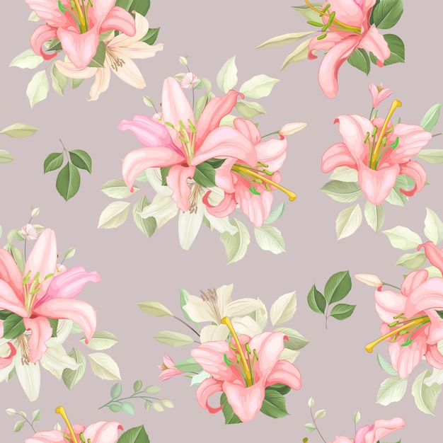 Free vector hand drawn lily floral seamless pattern