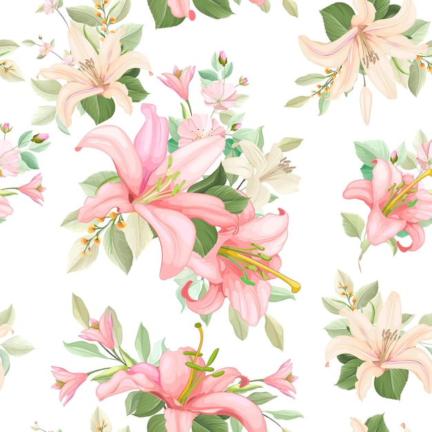 Free vector hand drawn lily floral seamless pattern