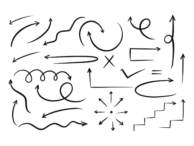 Vettore gratuito collezione di frecce vettoriali in stile doodle disegnate a mano