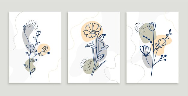 Набор шаблонов цветочных плакатов в стиле рисованной линии