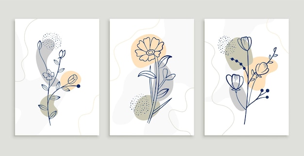 Hand drawn line style flower poster template set