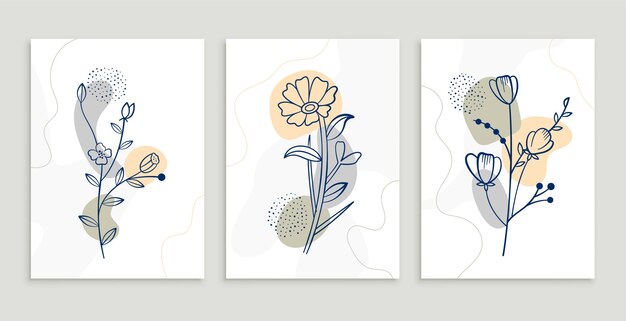 Hand drawn line style flower poster template set