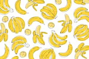 無料ベクター 手描きの直系刻印バナナパターン