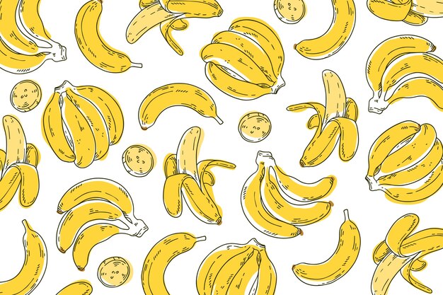 Hand drawn lineal engraved banana pattern