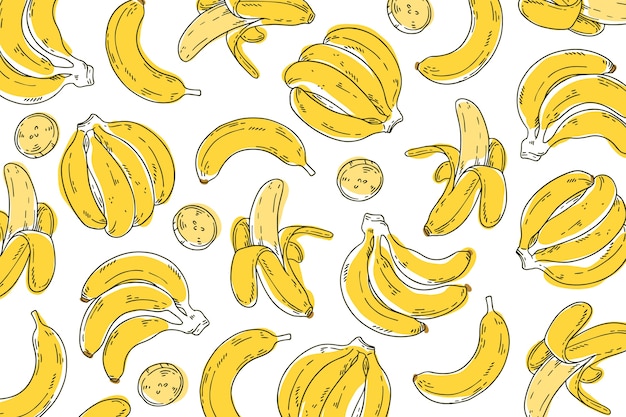 손으로 그린 선형 새겨진 바나나 패턴