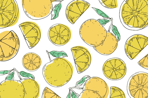 Free vector hand drawn lineal engraved lemon pattern