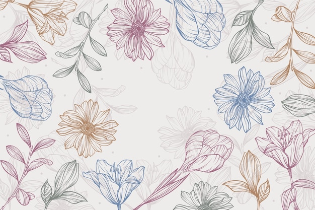 Free vector hand drawn linear engraved floral background