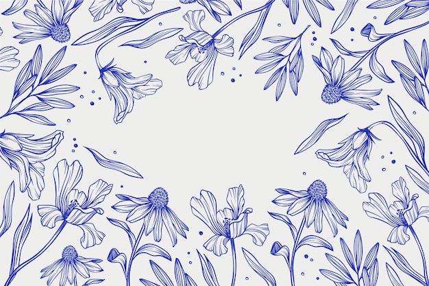 Free vector hand drawn linear engraved floral background