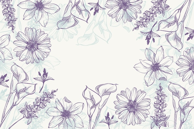 手描きの線形刻まれた花の背景