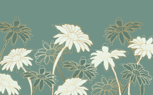 Hand drawn linear engraved floral background