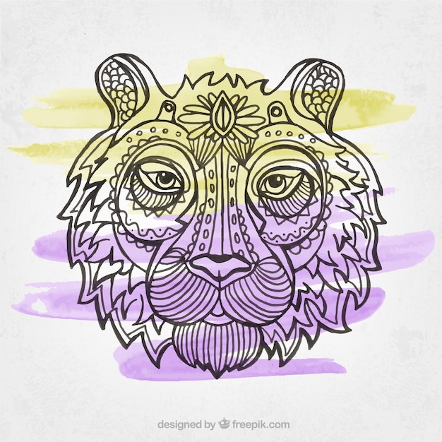 Hand drawn lion illustration with ethnic ornaments