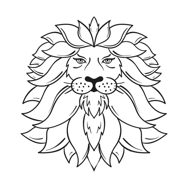 Hand drawn lion outline illustration