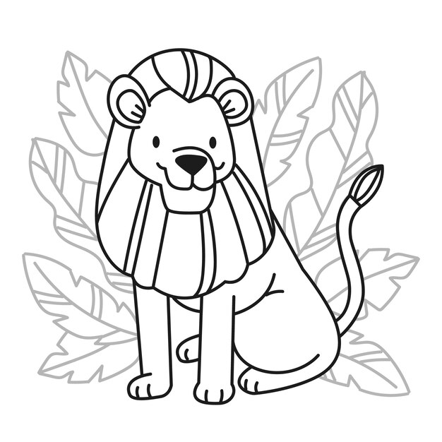 Hand drawn lion outline illustration