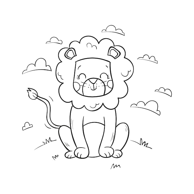 Hand drawn lion outline illustration