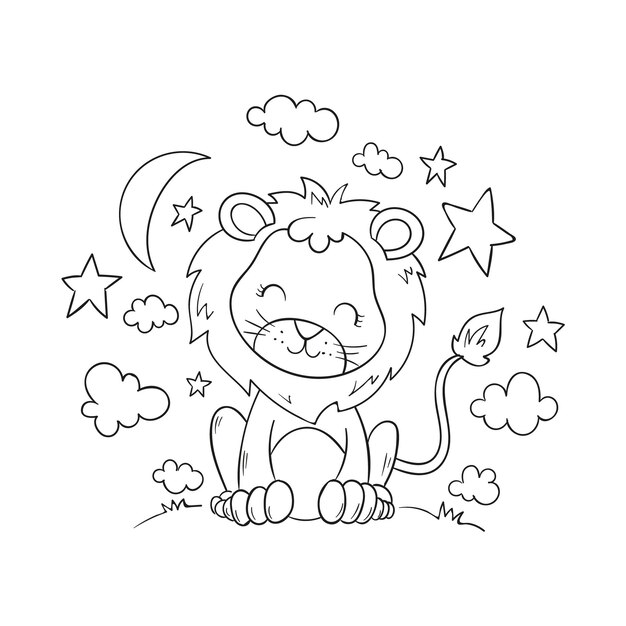 Hand drawn lion outline illustration