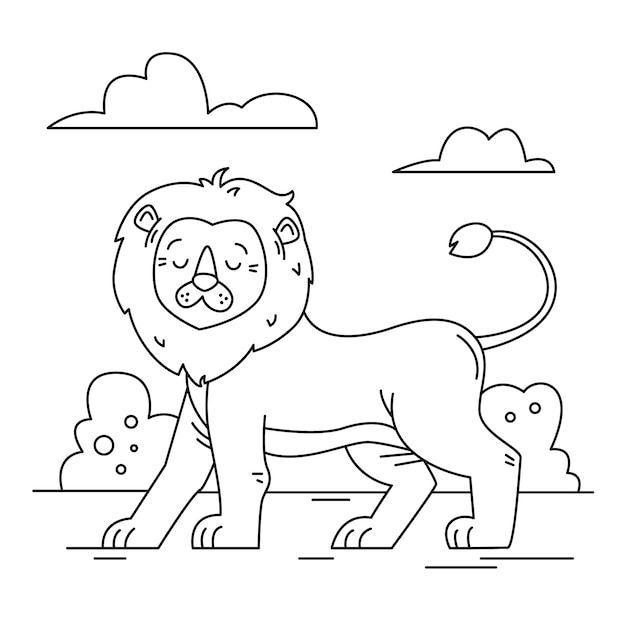 Нарисованная рукой иллюстрация контура льва