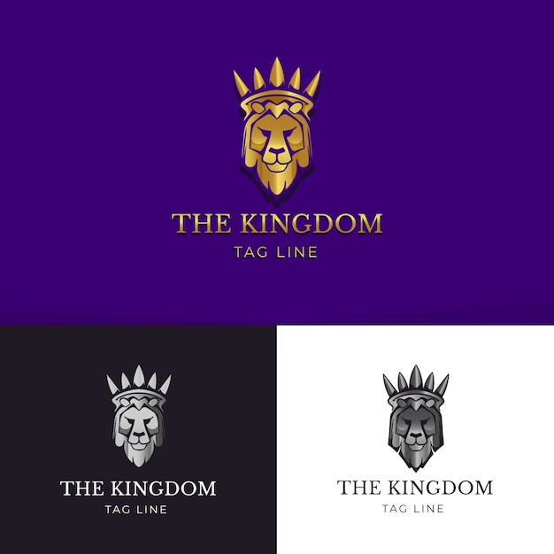 手描きの王冠のロゴのテンプレートを持つライオン