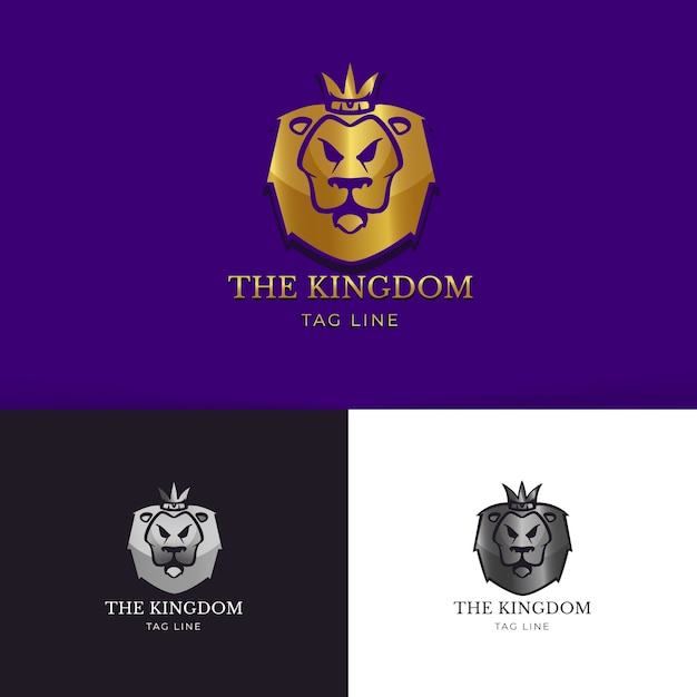 無料ベクター 手描きの王冠のロゴのテンプレートを持つライオン