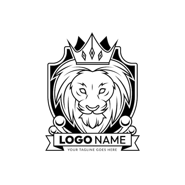 Free vector hand drawn lion with crown outline illustration