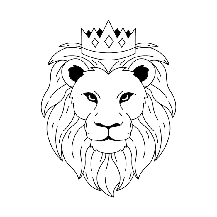 Free Vector hand drawn lion with crown outline illustration