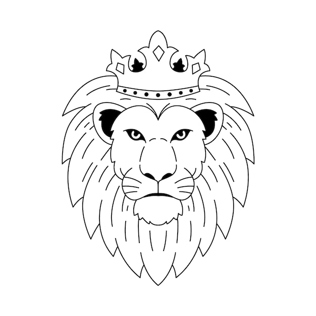 無料ベクター 手描きの王冠の概要図を持つライオン