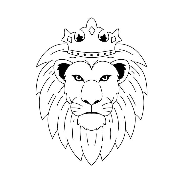 Free Vector hand drawn lion with crown outline illustration