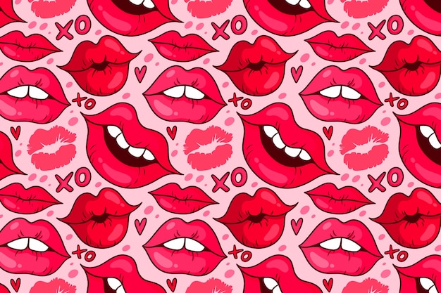 Free vector hand drawn lips pattern background