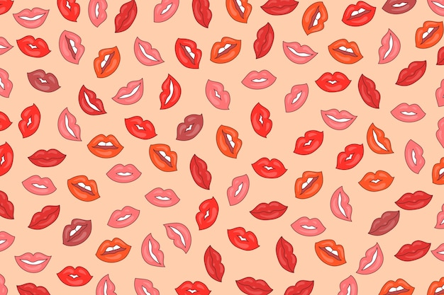 Free vector hand drawn lips pattern background