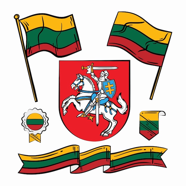 無料ベクター 手描きのリトアニアの国旗と国章のコレクション