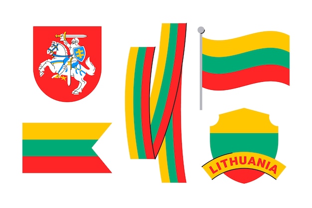 손으로 그린 리투아니아 국기와 국가 엠블럼 컬렉션