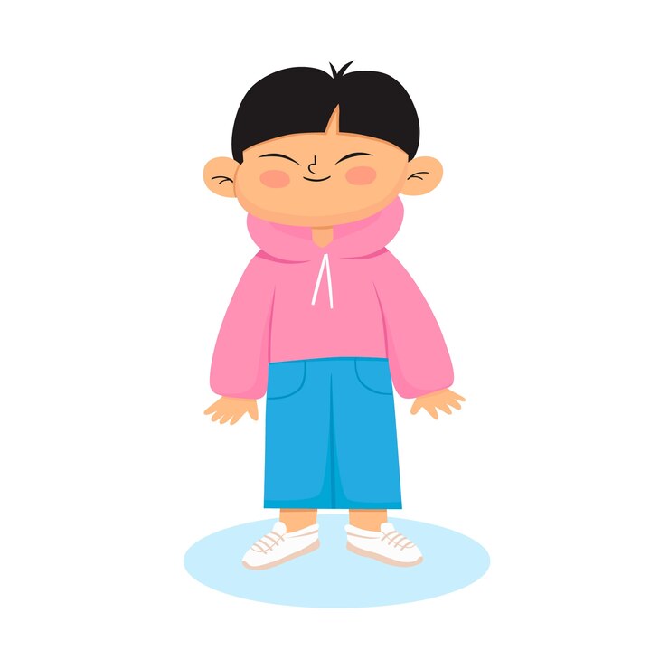 무료 Vector 손으로 그린 작은 아시아 소년 만화 그림