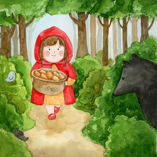 Free vector hand drawn little red riding hood illustration